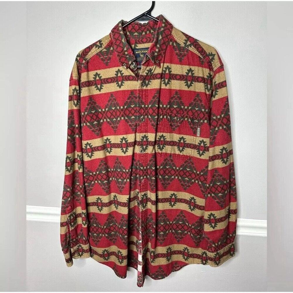 Vintage Woolrich Aztec Flannel Chamois Shirt Men’s size M All over Print